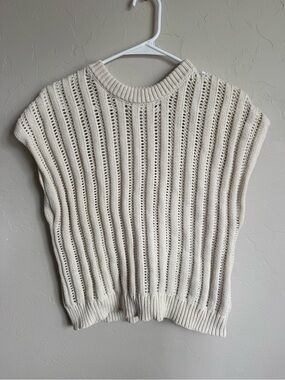 Cream Open-Knit Sleeveless Sweater Top